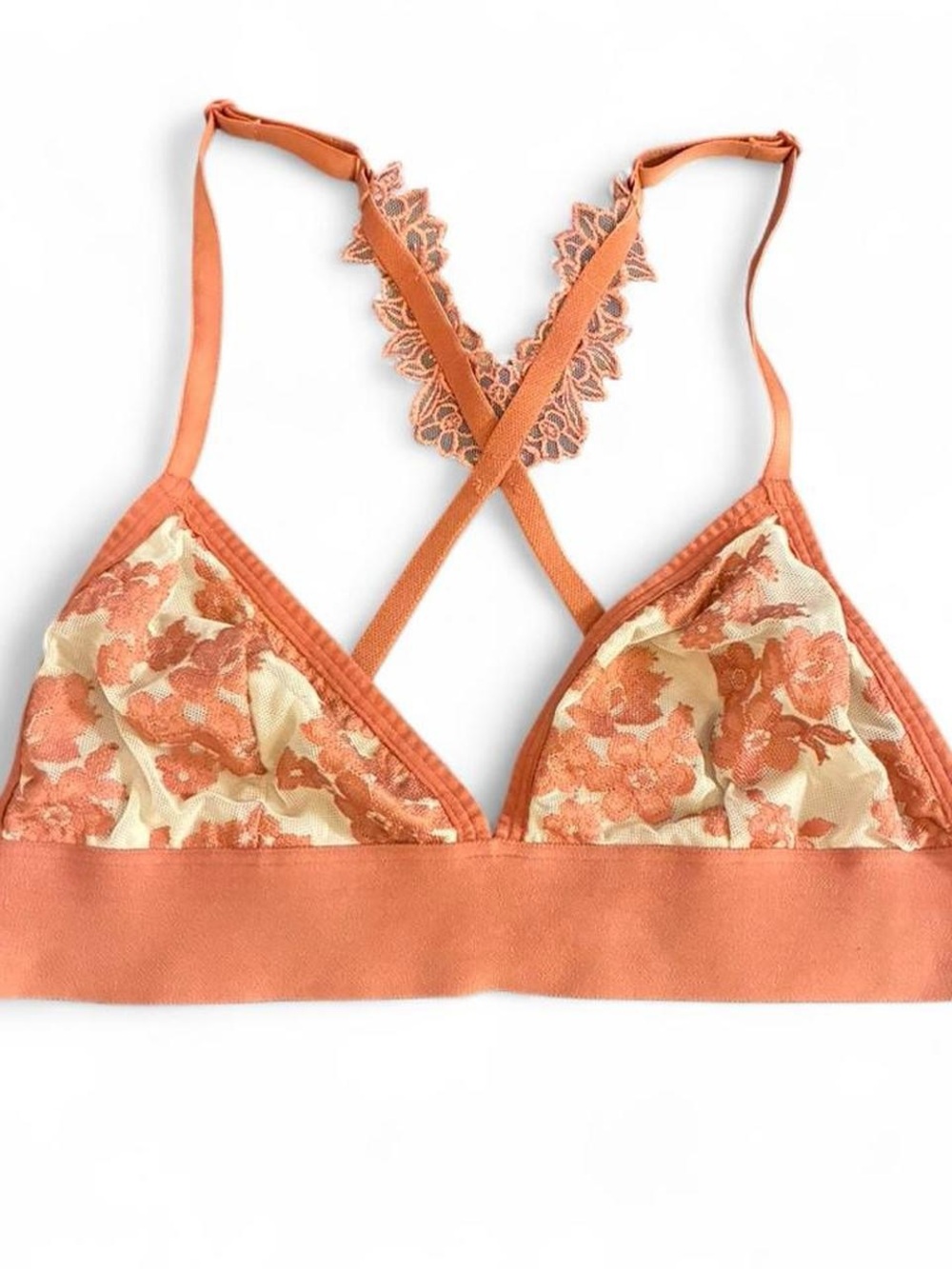 PINK Victoria’s Secret Floral Lace Bralette Peach Orange XS/S Y2K Coquette
